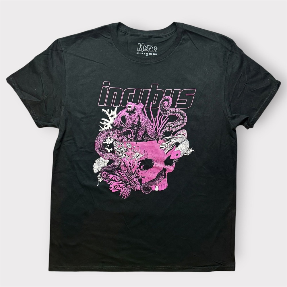 Incubus Band T-Shirt Mens XL Black Pink Skull Octopus Graphic Tee Misprint Tag